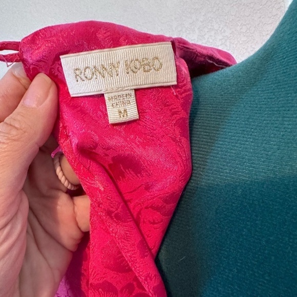 RONNY KOBO Kyle Asymmetric Cutout Dress Hot Pink Paisley Ruched Mini - Picture 3 of 8